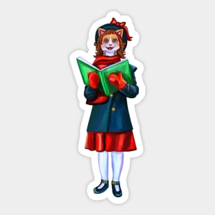 Christmas Caroler Ginger Cat Sticker